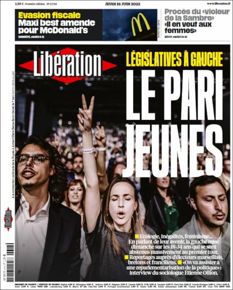 Portada de Libération (Francia)