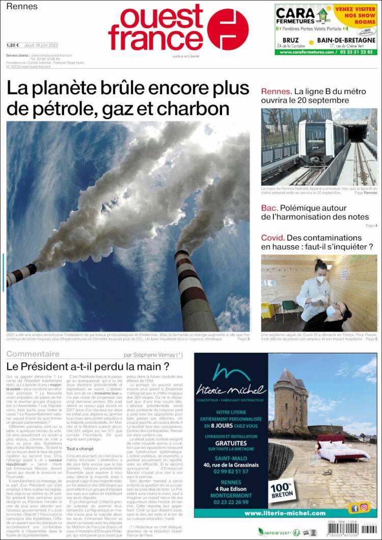 Portada de Ouest France (Francia)