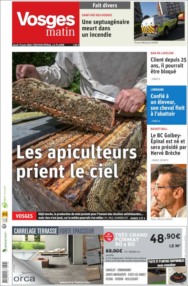 Portada de Vosges Matin (Francia)