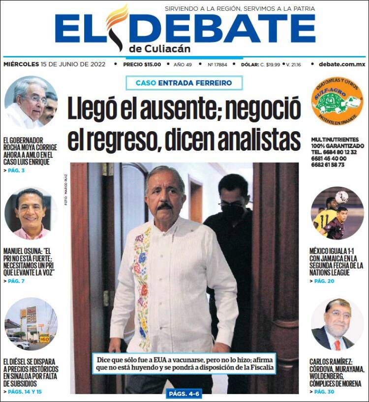 Portada de El Debate de Culiacán (M&eacute;xico)