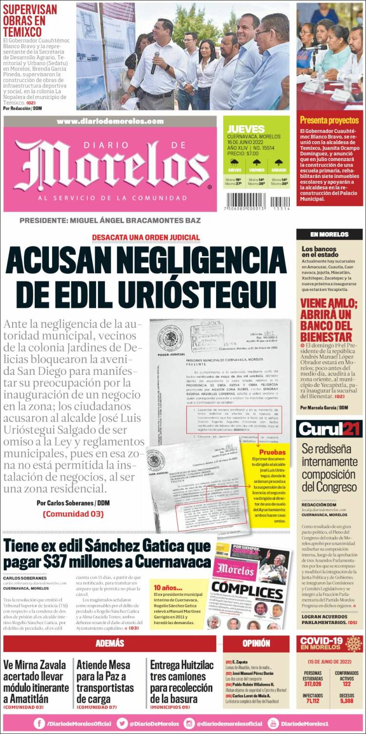 Portada de Diario de Morelos (M&eacute;xico)