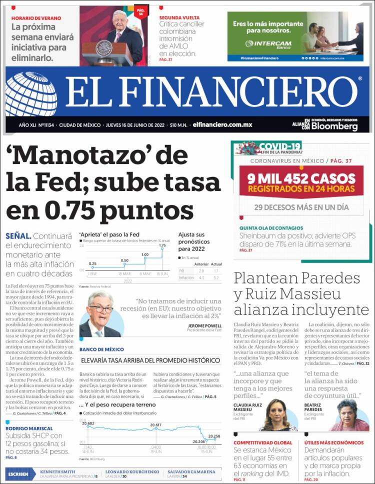 Portada de El Financiero (M&eacute;xico)