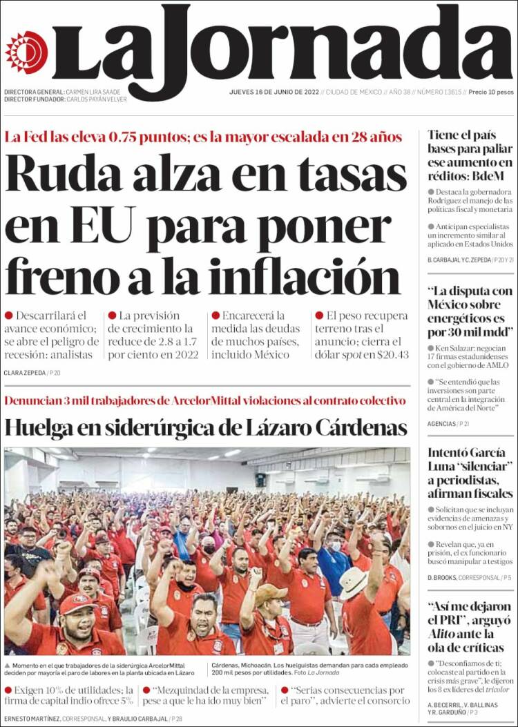 Portada de La Jornada (M&eacute;xico)