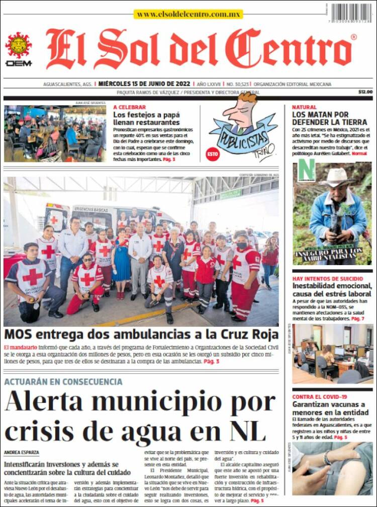 Portada de El Sol del Centro (M&eacute;xico)