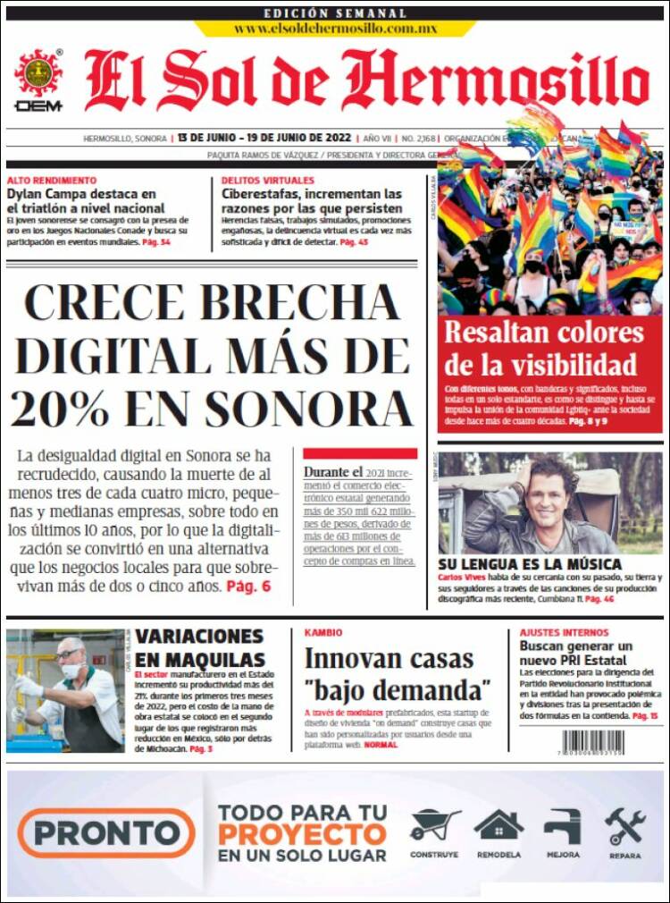 Portada de El Sol de Hermosillo (M&eacute;xico)