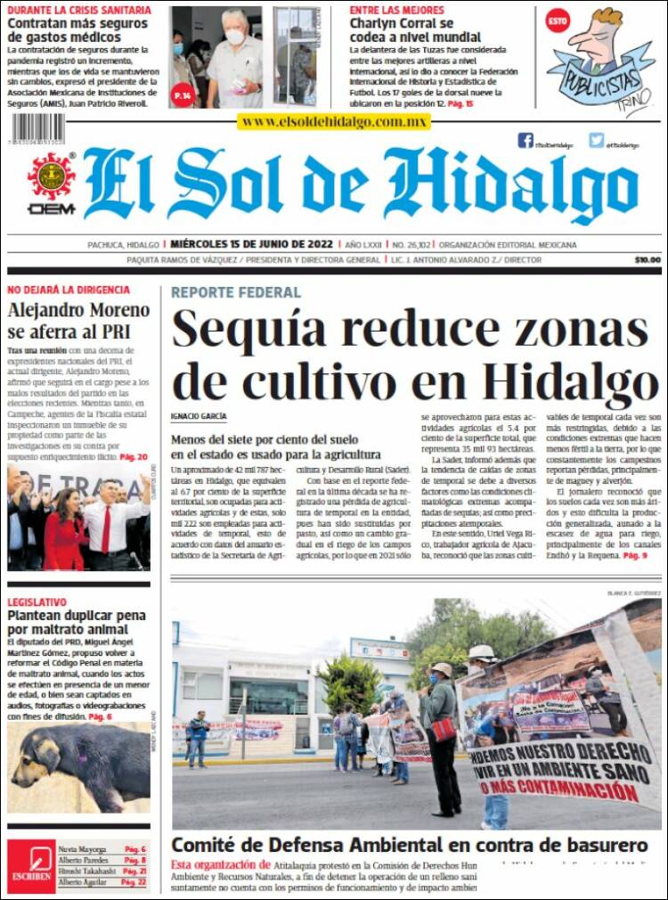 Portada de El Sol de Hidalgo (M&eacute;xico)