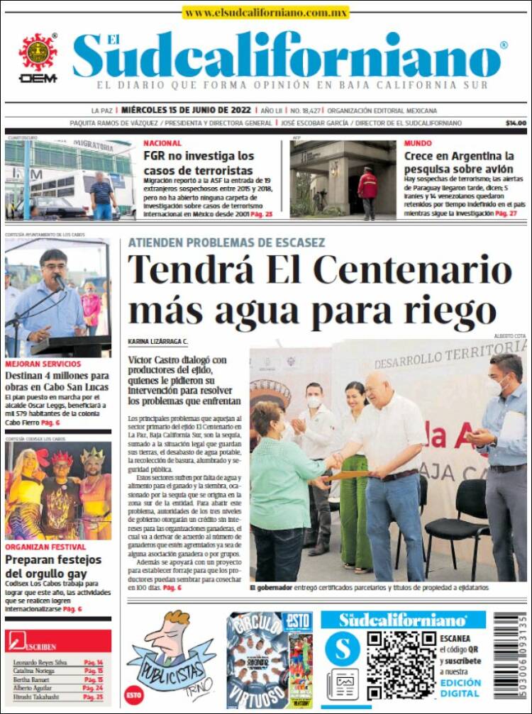 Portada de El Sudcaliforniano (M&eacute;xico)