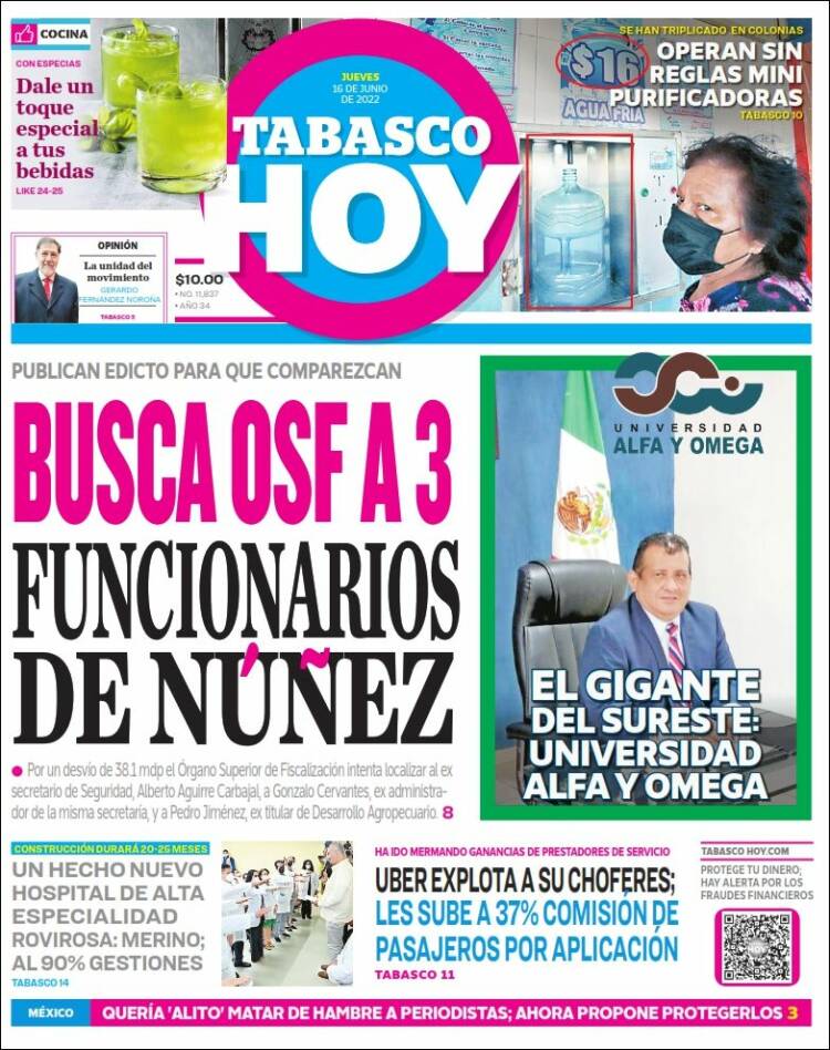 Portada de Tabasco Hoy (M&eacute;xico)