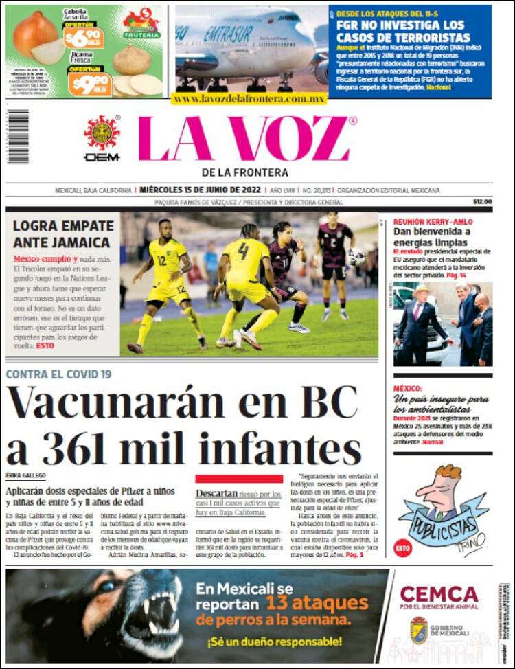 Portada de La Voz de la Frontera (M&eacute;xico)