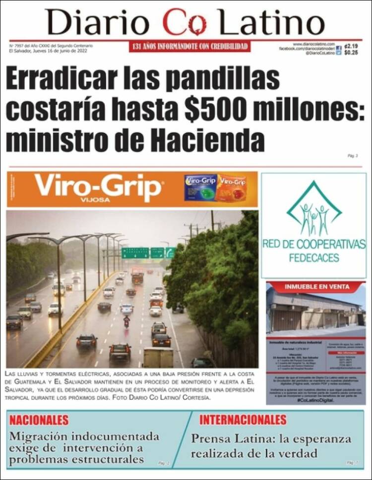 Portada de Diario Co Latino (El Salvador)