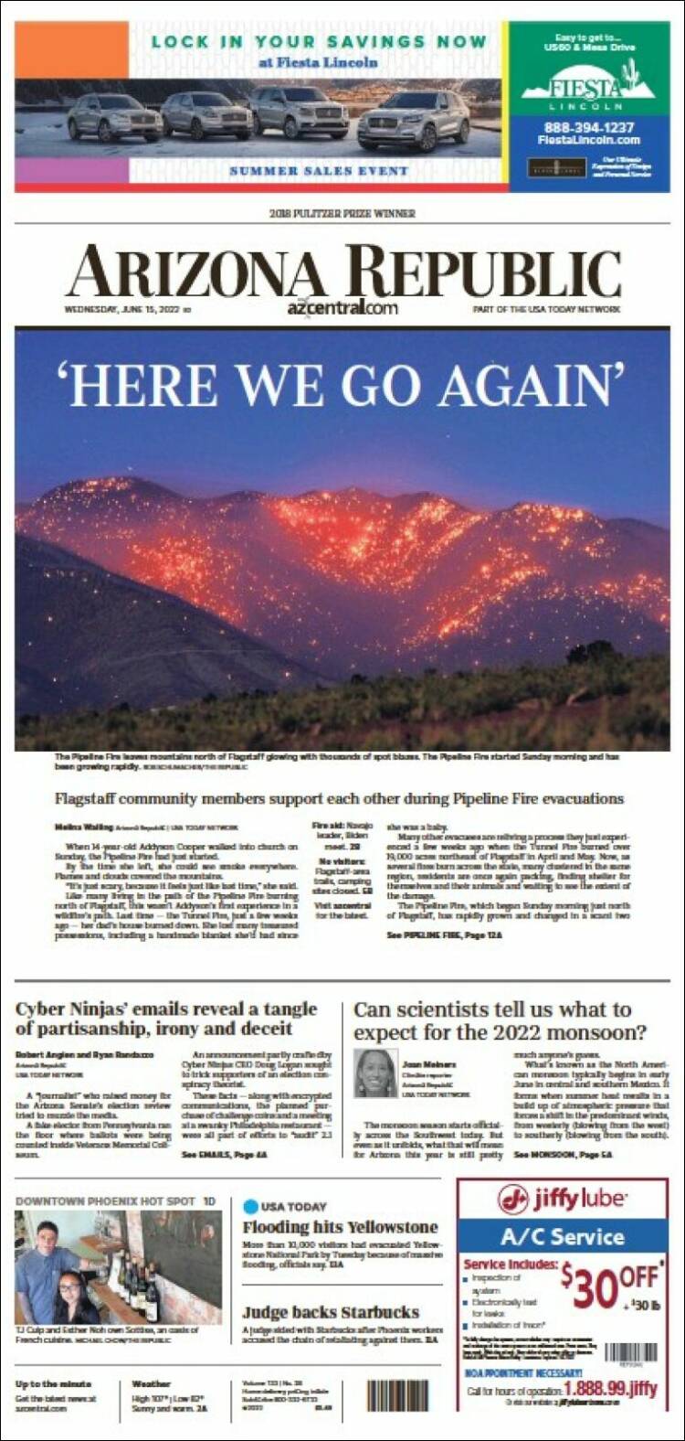 Portada de Arizona Republic News (USA)