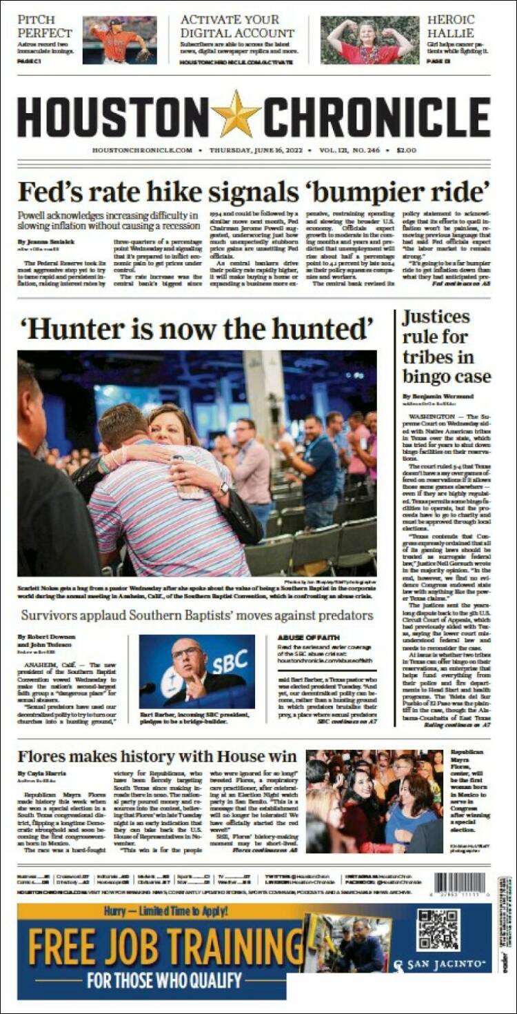 Portada de Houston Chronicle (USA)