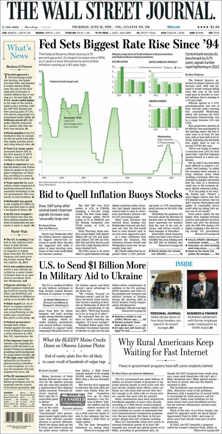 Portada de Wall Street Journal (USA)