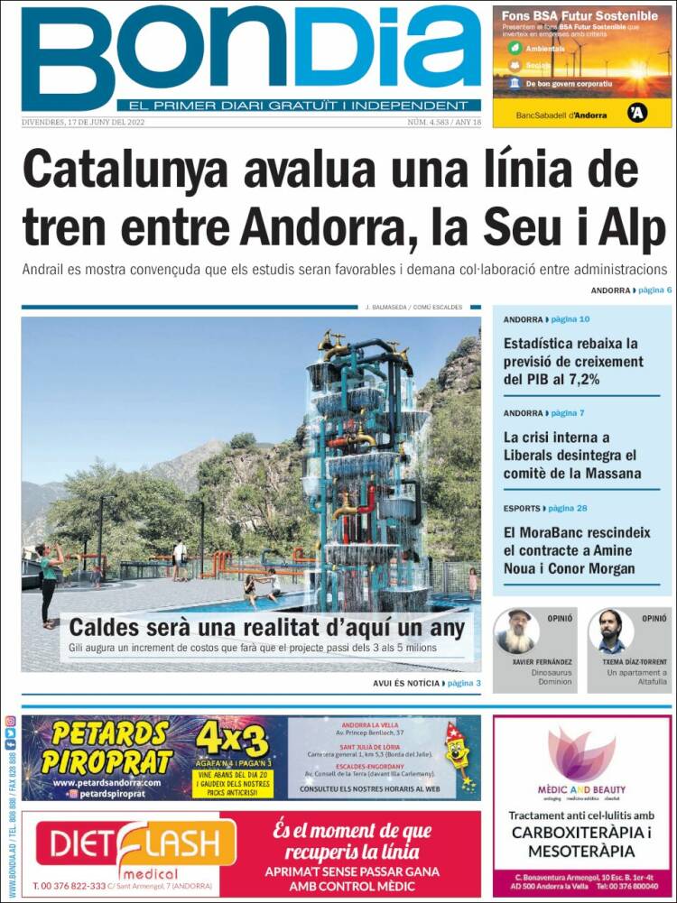 Portada de Diari Bondia (Andorra)