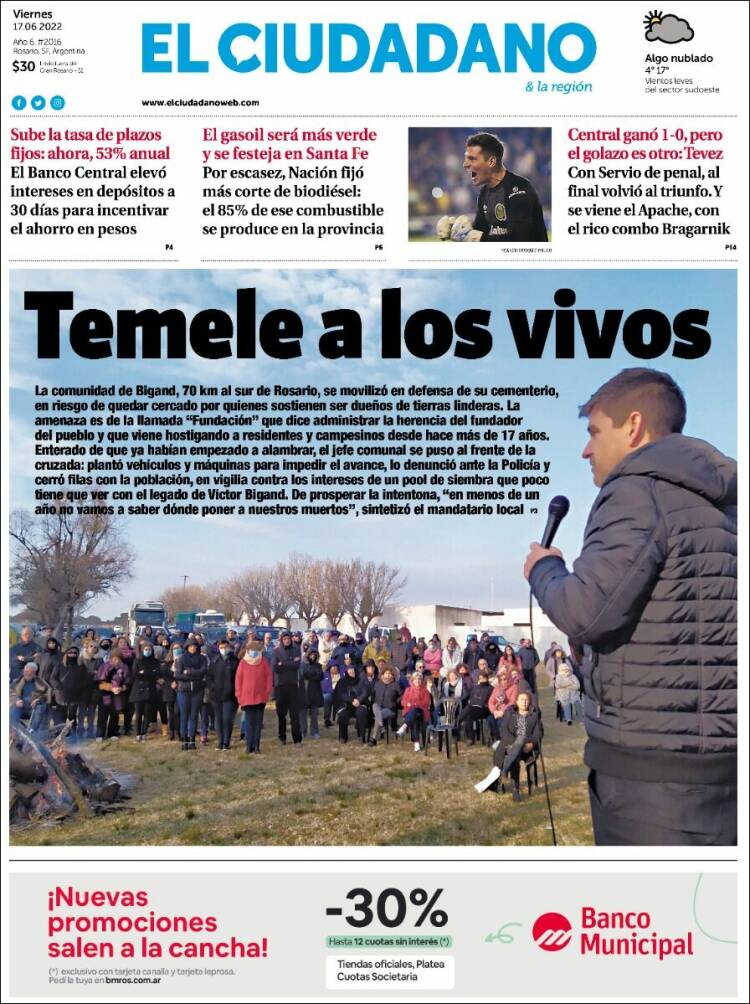 Portada de Diario El Ciudadano (Argentina)
