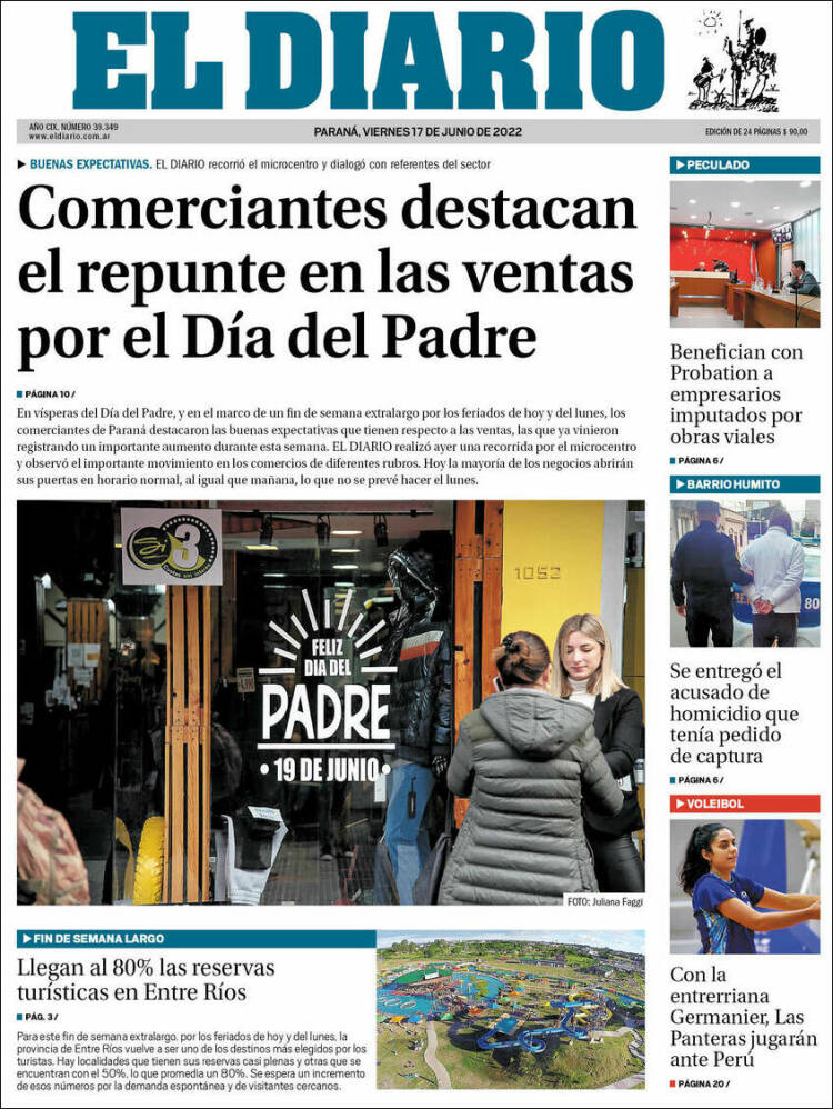 Portada de El Diario de Paraná (Argentina)