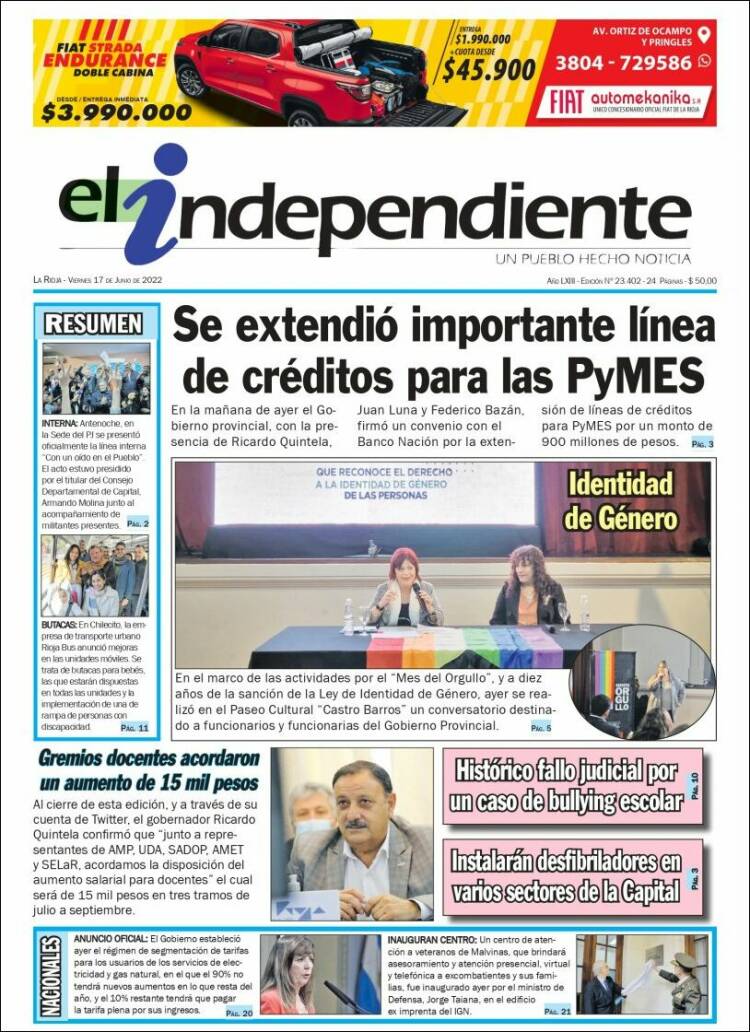 Portada de El Independiente (Argentina)