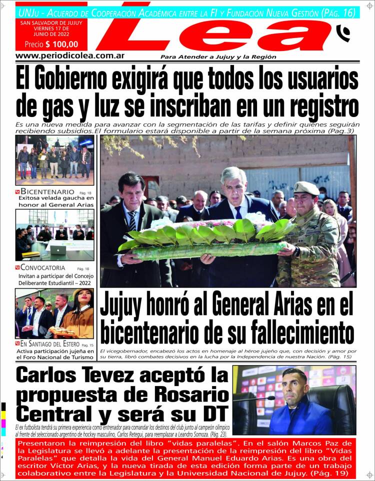 Portada de Periódico Lea (Argentina)