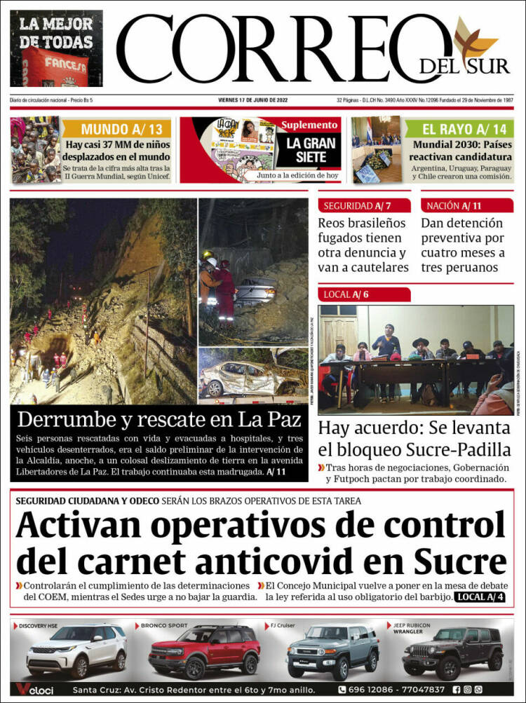Portada de Correo Sur (Bolivia)