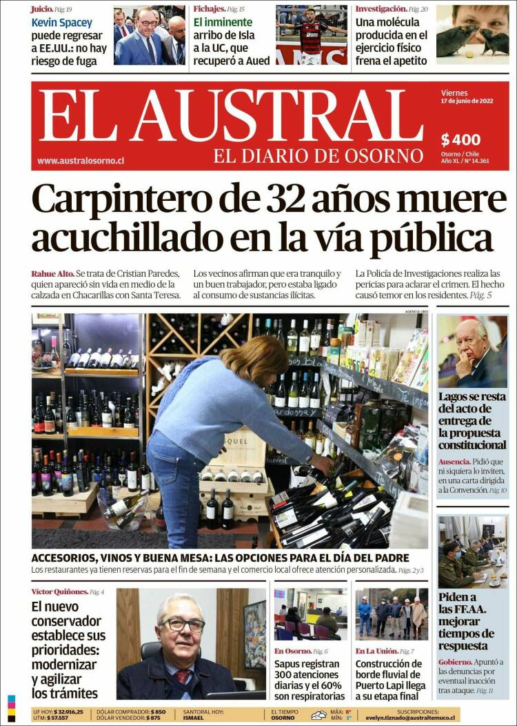 Portada de El Austral de Osorno (Chili)