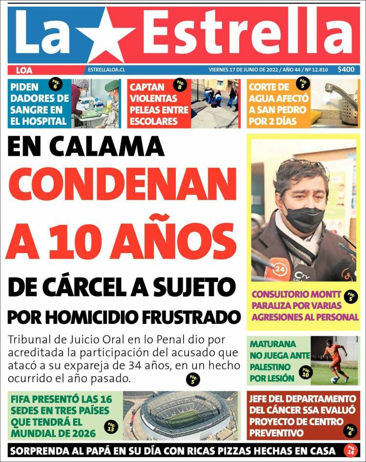 Portada de La Estrella de Loa (Chile)