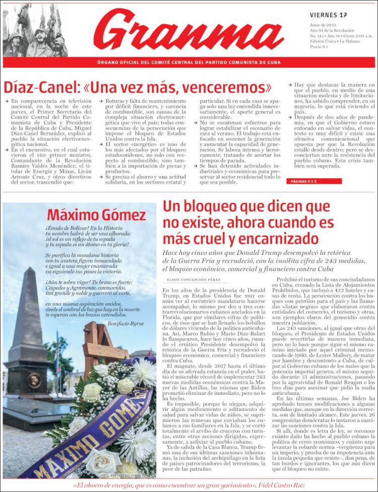 Portada de Granma (Cuba)