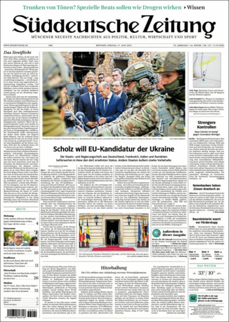 Portada de Sueddeutsche (Alemania)
