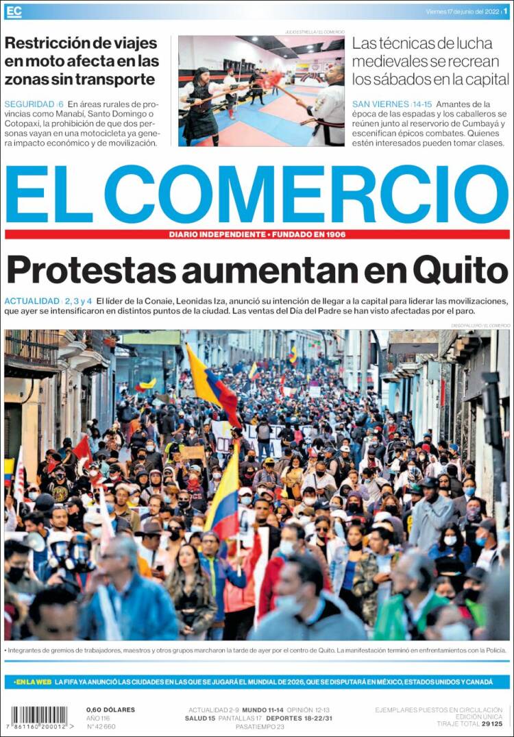 Portada de El Comercio (Ecuador)
