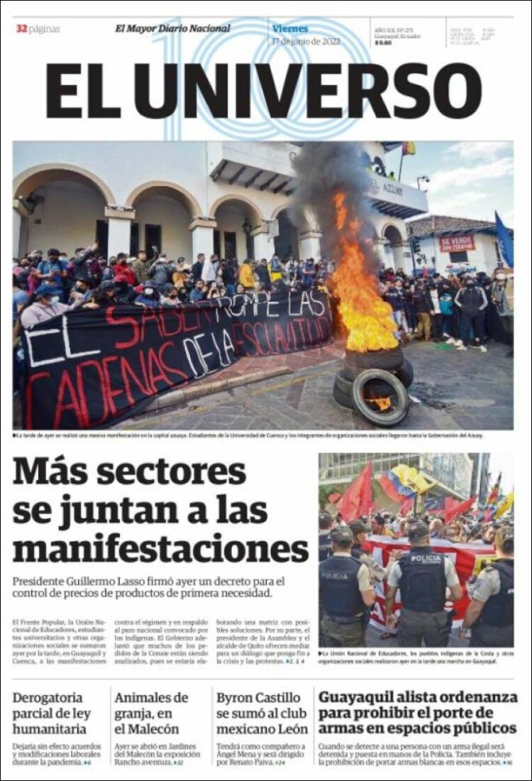 Portada de El Universo - Ecuador (Ecuador)