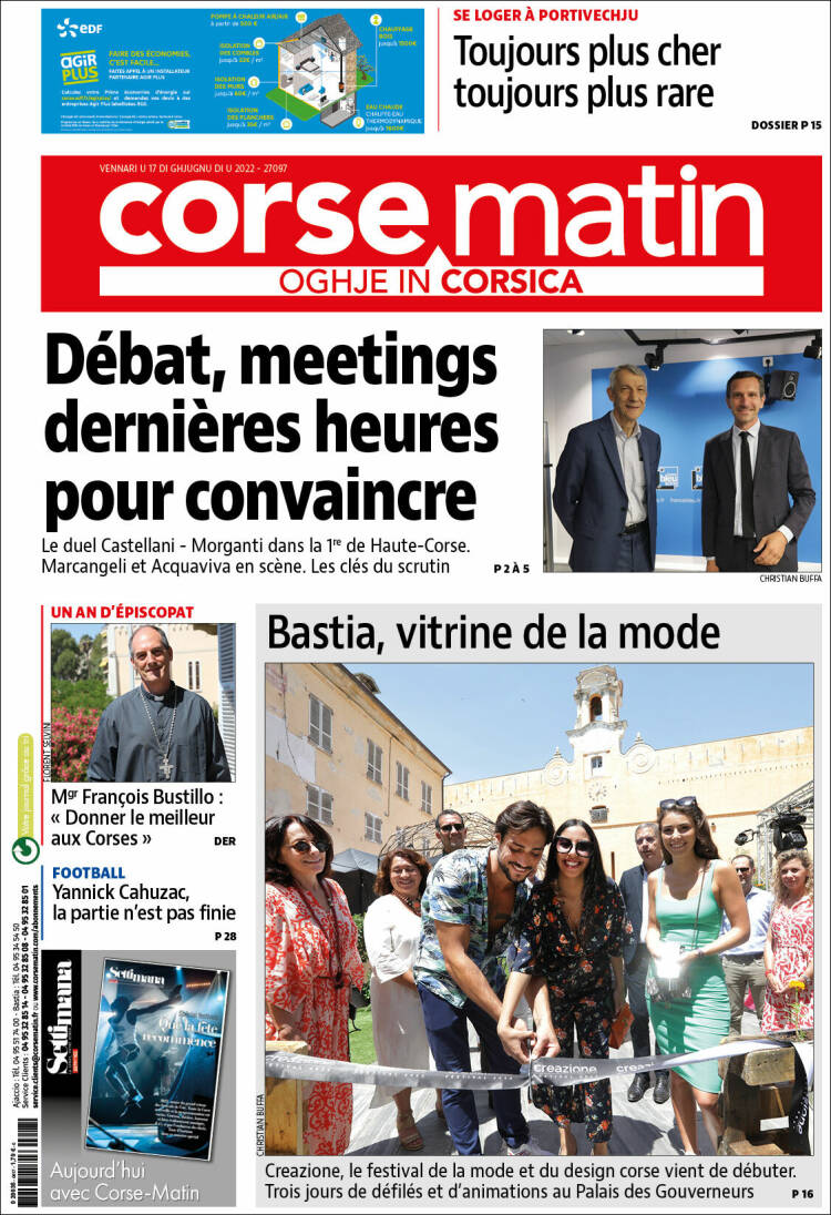 Portada de Corse-Matin (Francia)
