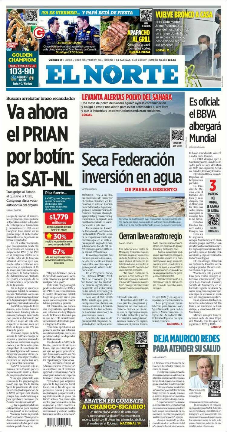 Portada de El Norte (M&eacute;xico)