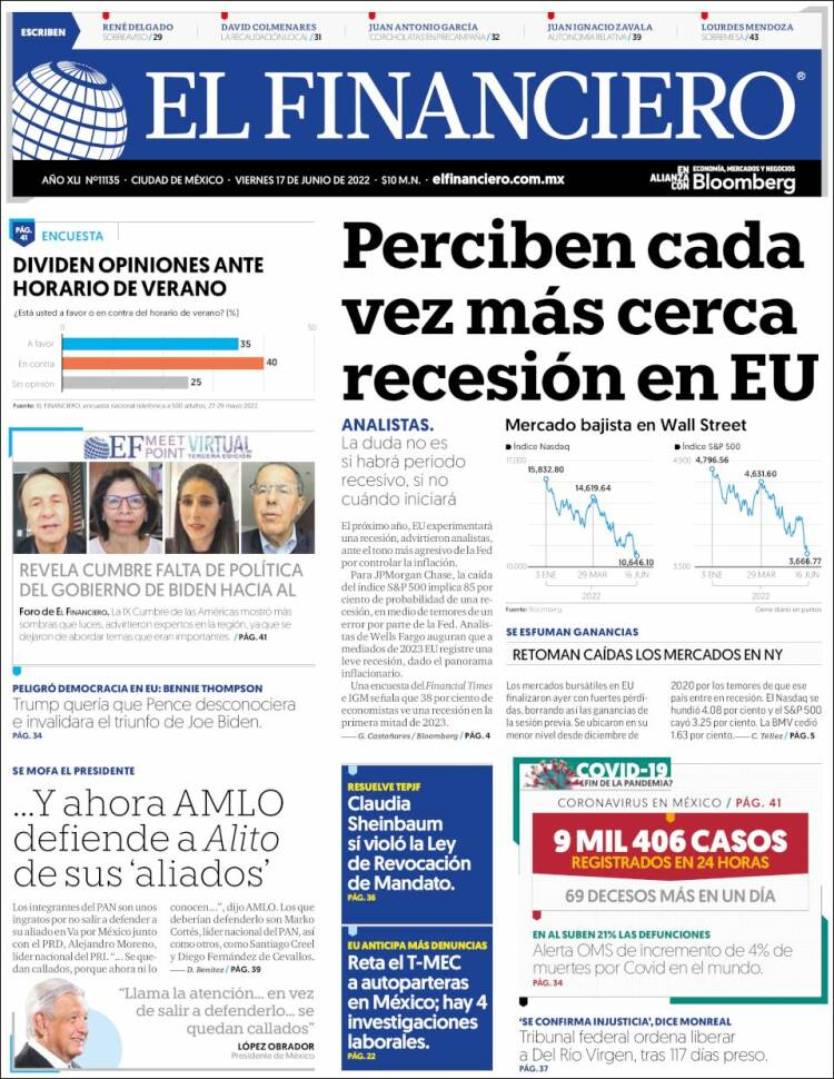 Portada de El Financiero (M&eacute;xico)