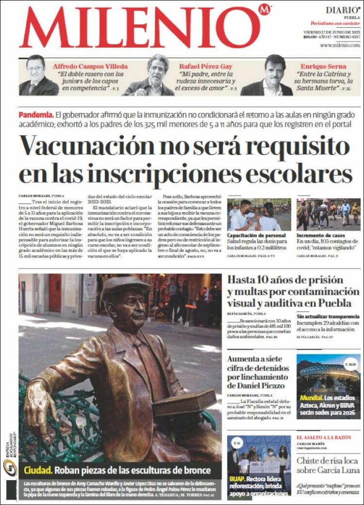 Portada de Milenio de Puebla (M&eacute;xico)