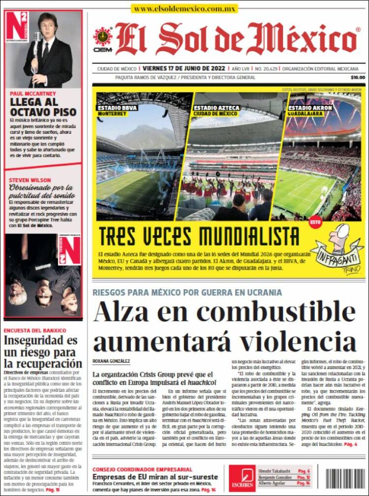 Portada de El Sol de México (M&eacute;xico)