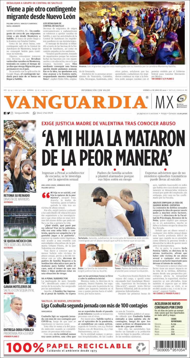 Portada de Vanguardia (M&eacute;xico)