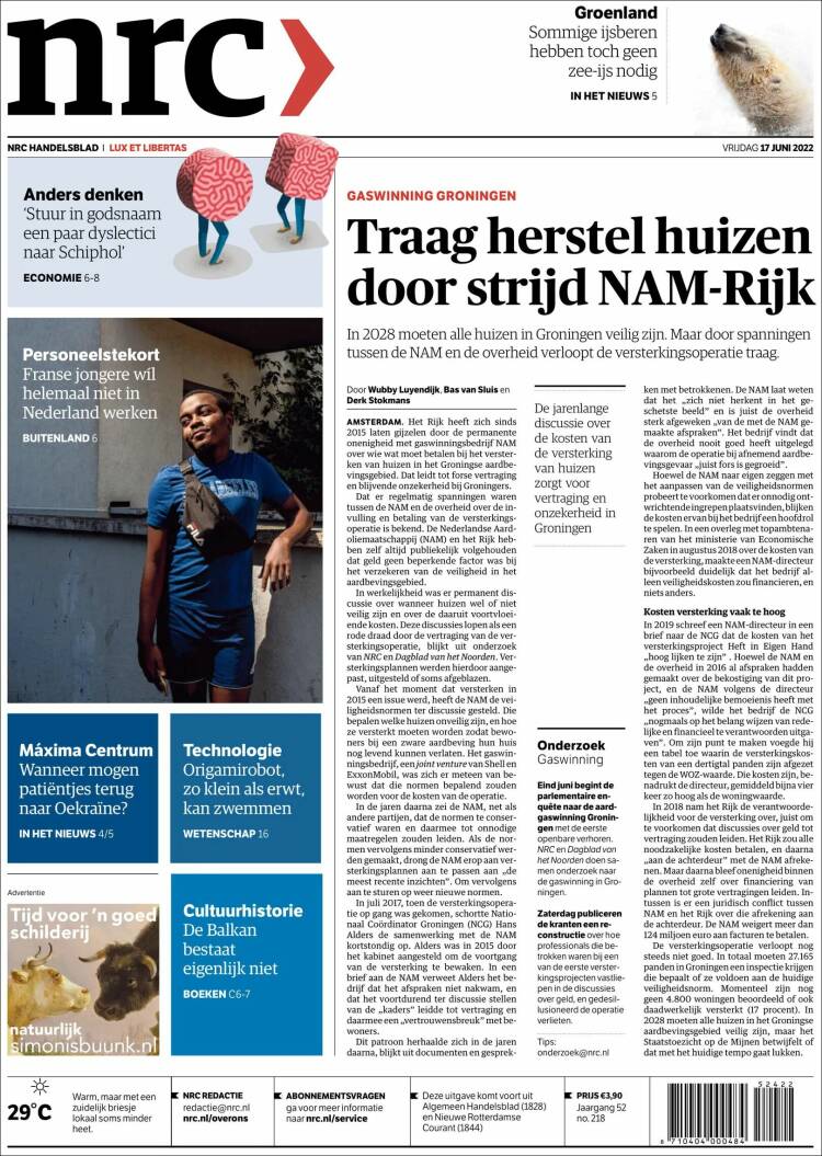 Portada de NRC Handelsblad (Pa&iacute;ses Bajos)