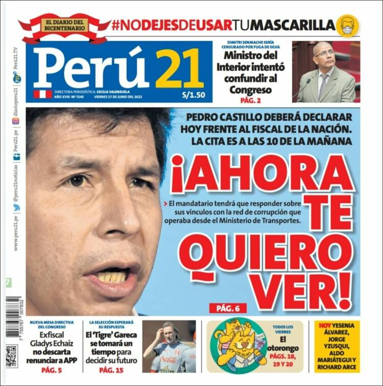 Portada de Perú 21 (Per&uacute;)