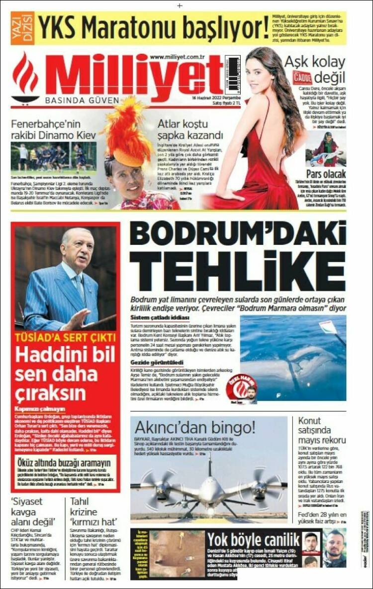 Portada de Milliyet (Turqu&iacute;a)