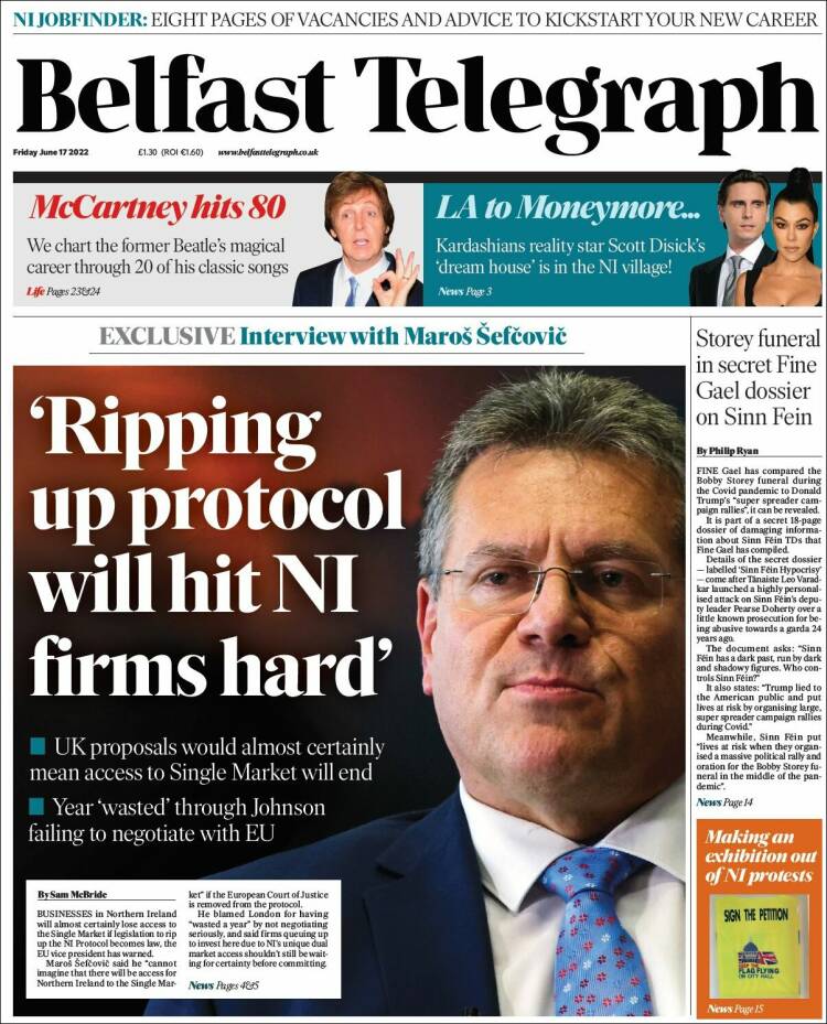 Portada de Belfast Telegraph (Reino Unido)