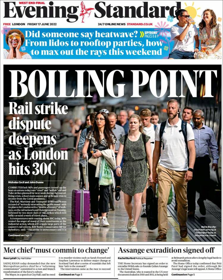 Portada de Evening Standard (Reino Unido)