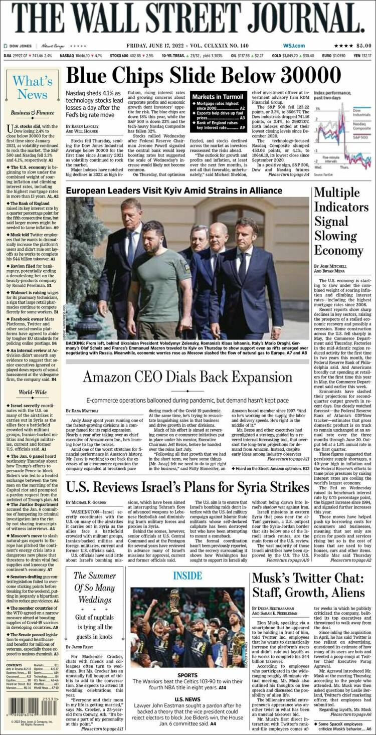 Portada de Wall Street Journal (USA)