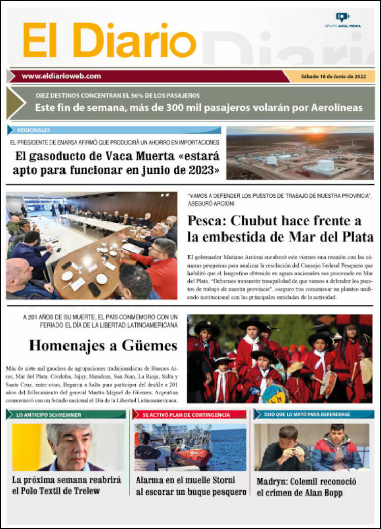 Portada de El Diario de Madryn (Argentina)