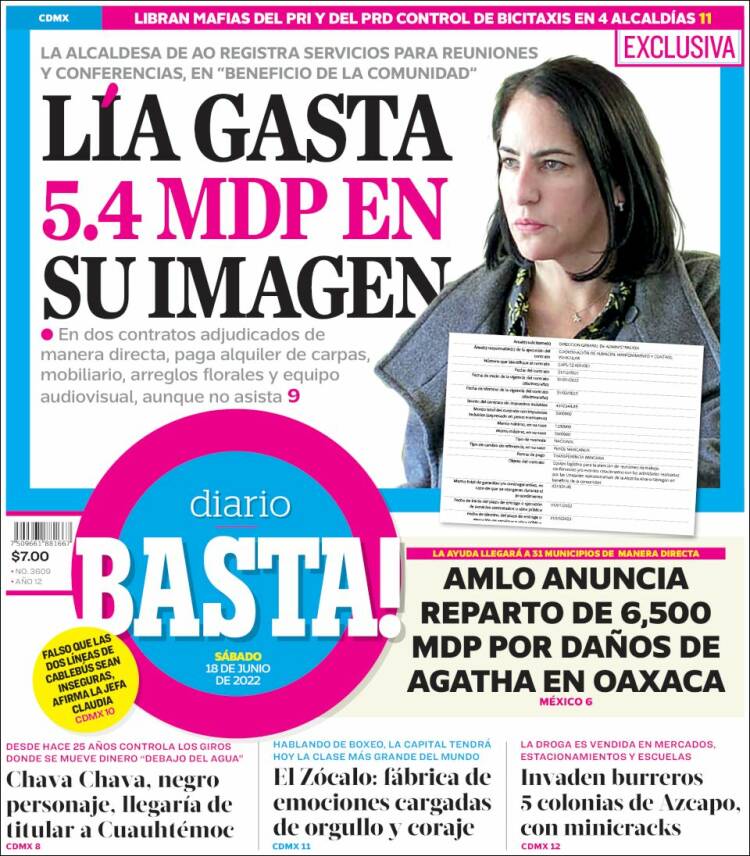 Portada de Diario Basta (México)