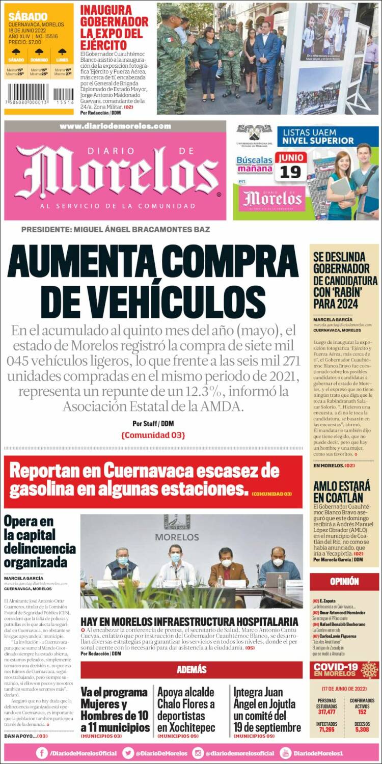 Portada de Diario de Morelos (México)