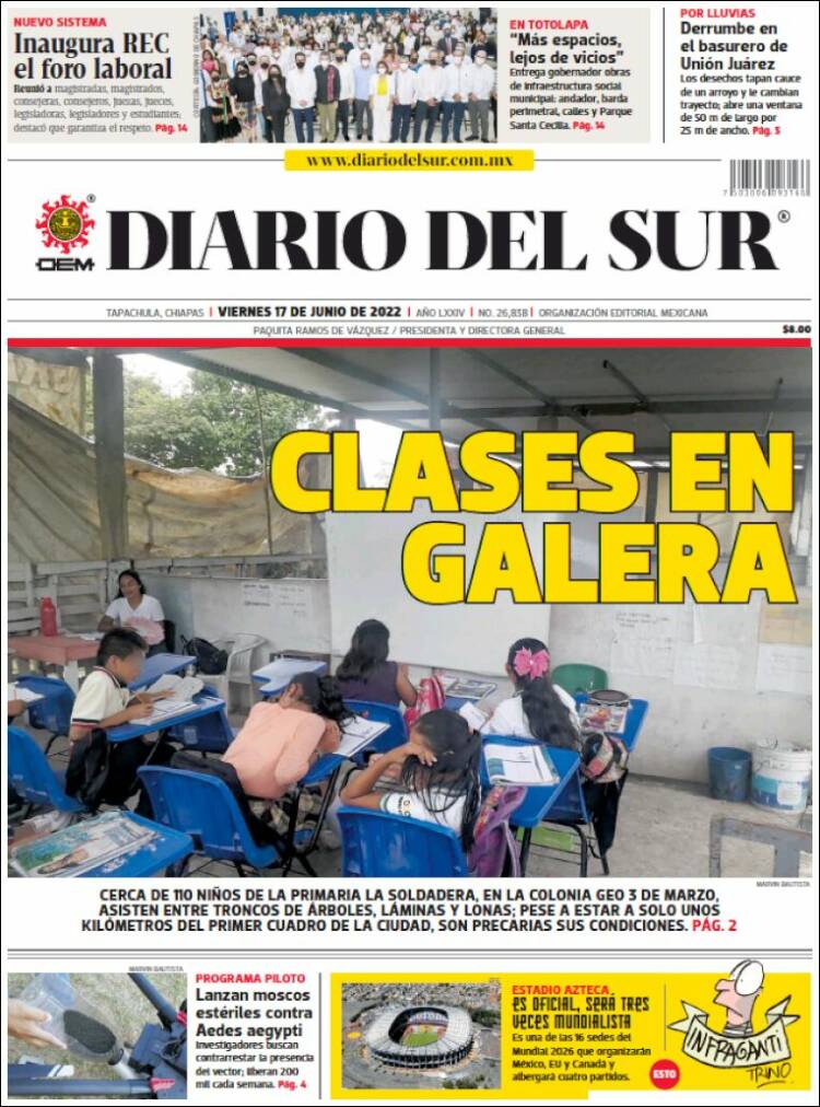 Portada de El Diario del Sur (México)