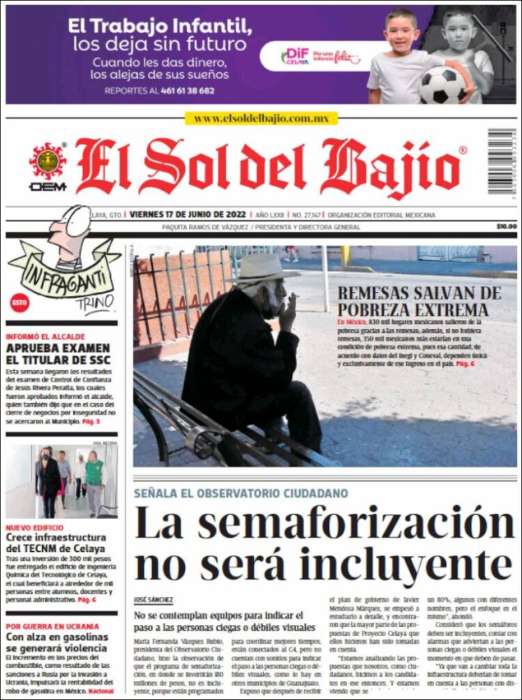 Portada de El Sol del Bajio (México)