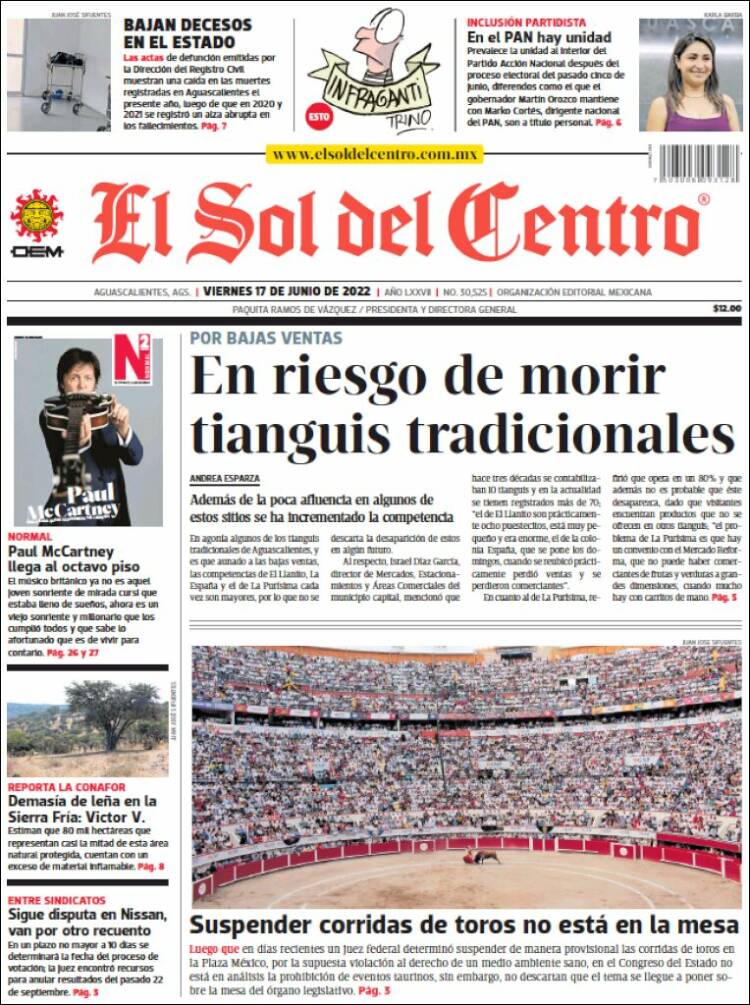 Portada de El Sol del Centro (México)