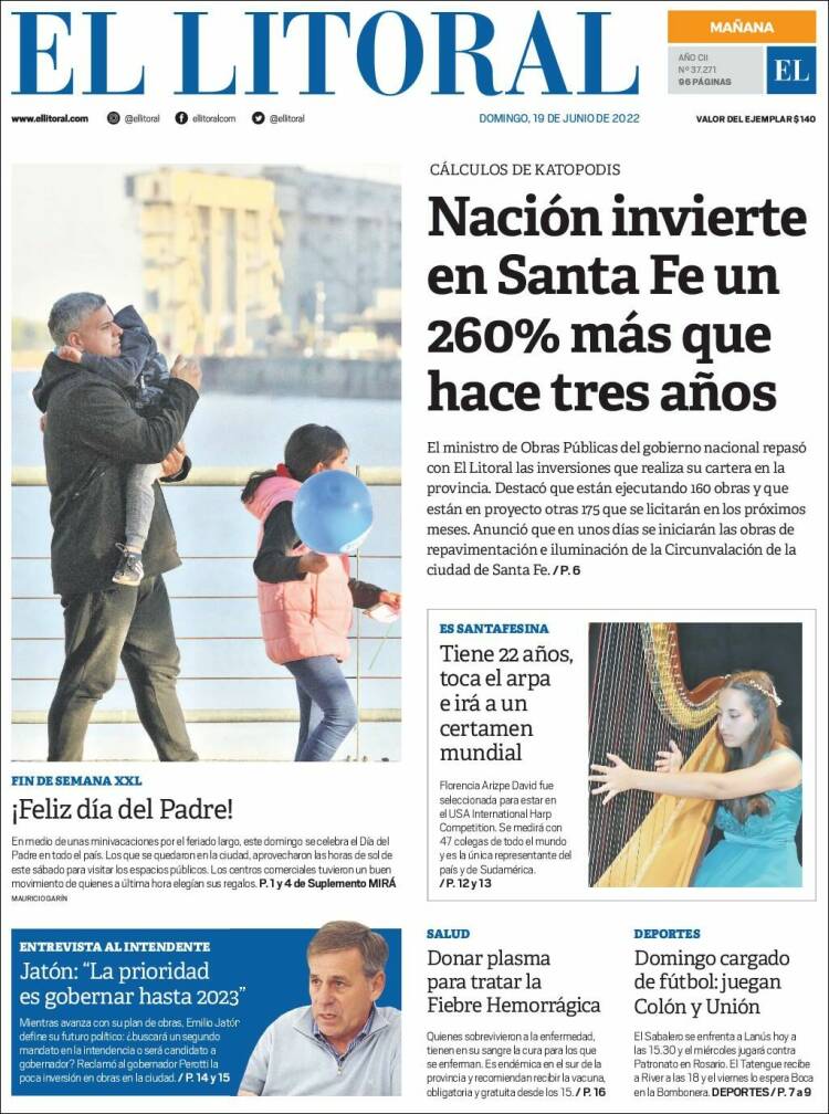 Portada de Diario El Litoral (Argentina)