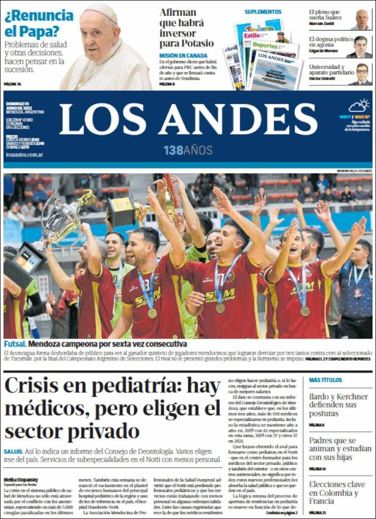 Portada de Los Andes - Mendoza (Argentina)