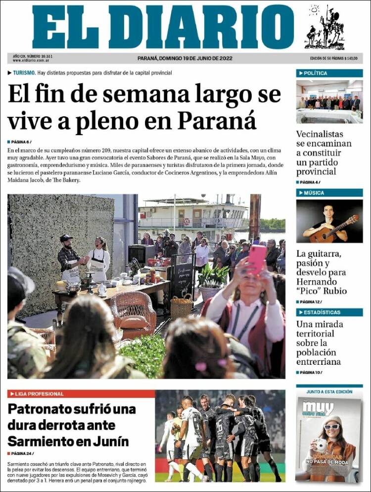 Portada de El Diario de Paraná (Argentina)